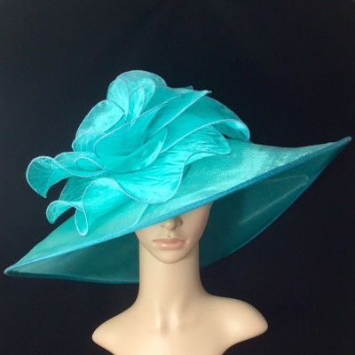 New Turquoise Green Kentucky Derby Hat Wide Brim Bridal Wedding Tea party  eb-81658681